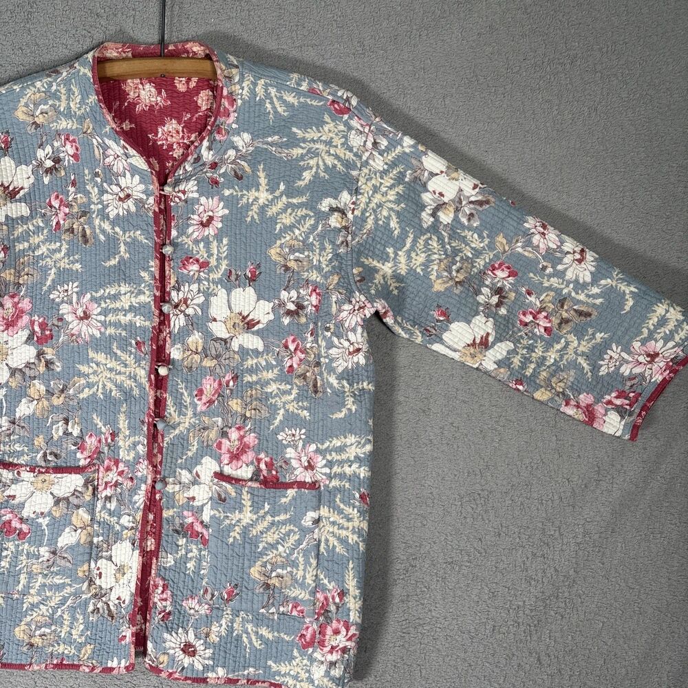 Women's XL Reversible Quilted Jacket Floral Grandmacore Boho Vintage Cottagecore - Picture 3 of 16
